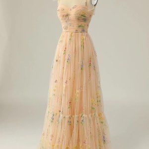 Champagne Embroidery Long Dress